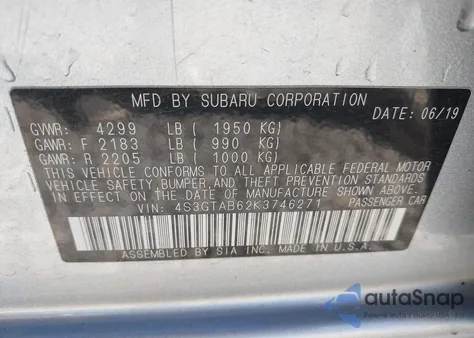 2019 Subaru Impreza 2.0I из США, поврежденный, VIN 4S3GTAB62K3746271